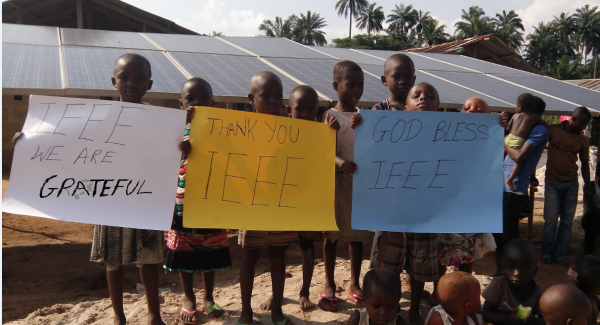 Nigerian children thank IEEE CSI and GVEP for clean light and power