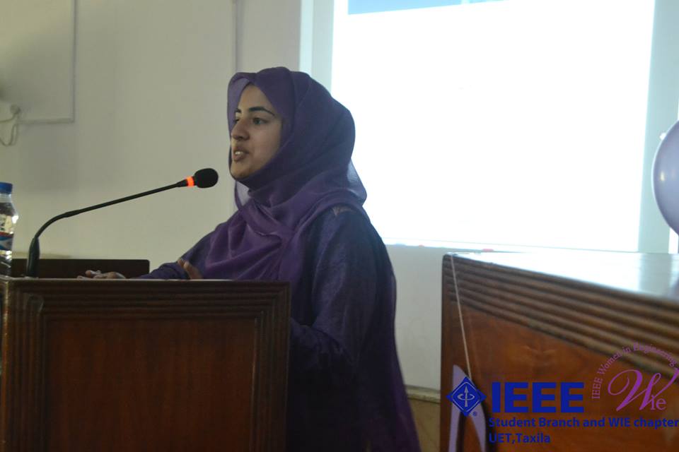 Miss Abbas, Vice Chairperson IEEE Pakistan WIE Forum (PWF), during a session in UET Taxila   