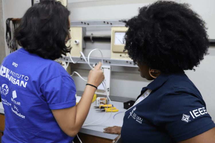 Basic Electrical Installations for Women practical training moment.