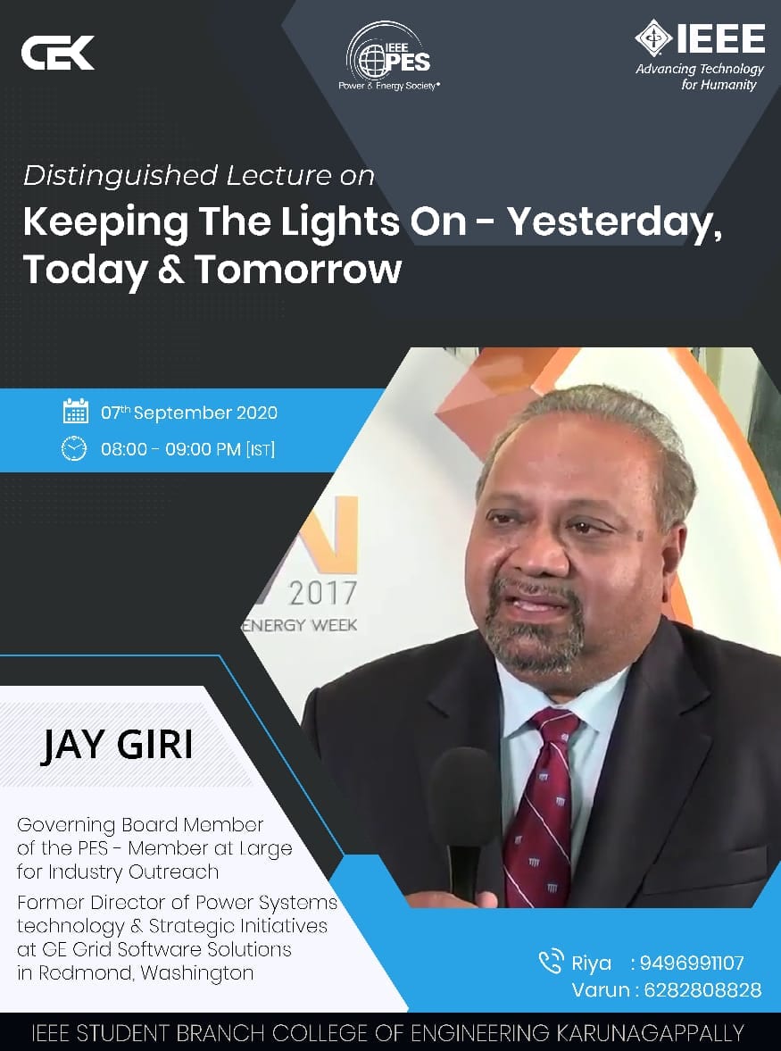 You are currently viewing Distinguish Lecture on Keeping the Lights On -Yesterday,Today & Tomorrow