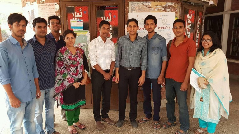 Sayed Mohsin Reza With Mithun C. Paul, Khandoker Rahad, Debashis Dey , Sadia Katha,  Zamshed Iqbal, Hasnat Parvez and Feroz Ahmed in Cafeteria, Jahangirnagar University