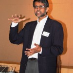 Professor Vijay Kumar gives a presentation on flying robots